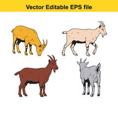 Vector art of collection of four goats in various stances