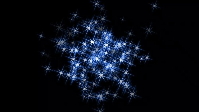 Sparkle stars glowing animation, glitter blue stars sparkles trai, abstract glitter texture animation, particle magic tail sparkling glitter star dust trail loop animation on black screen background