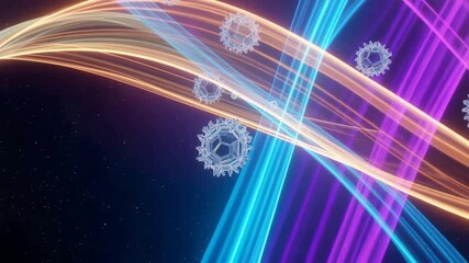 Abstract glowing spheres with light trails create a dynamic, modern background, perfect for science, technology or futuristic concepts in your next project - Powered by Adobe