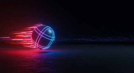 Futuristic Neon Sphere Moving Fast with Streaks of Light.