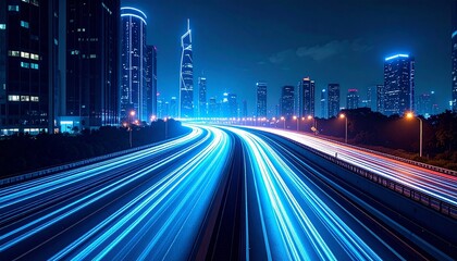Futuristic City Highway Light Trails at Night