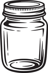 Monochrome Empty Jar Black and White Outline Vector Illustration