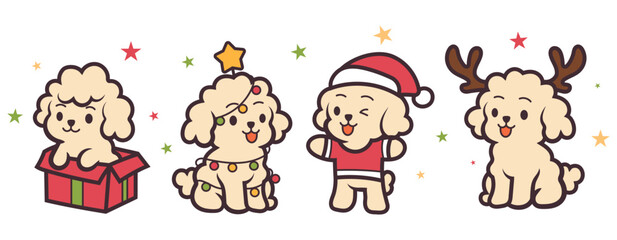 Poodle christmas dog, animal pet, clipart