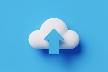 Cloud icon upload arrow white blue background surreal fantasy data tech