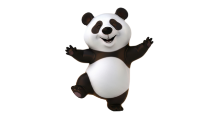 Joyful cartoon panda character dancing with open arms and a big happy smile, perfect for fun projects