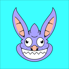 Cute Monster Rabbit Head Funny Cartoon Bunny Character Illustration for Mascot and Sticker Design