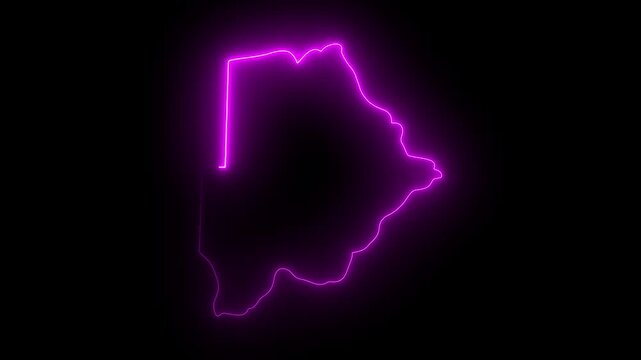 Botswana outline glowing neon purple abstract map shape animation dark background digital representation country borders