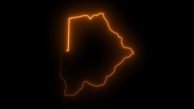 Botswana outline glowing neon orange map shape digital animation dark background abstract geographic representation country border illuminated energy concept