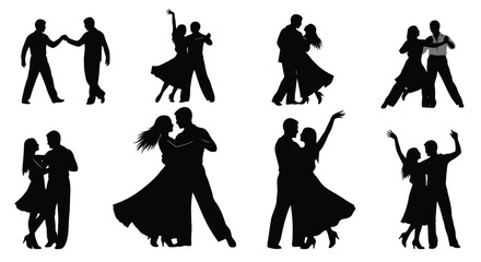 Fototapeta premium Vector illustration of silhouettes of couples dancing