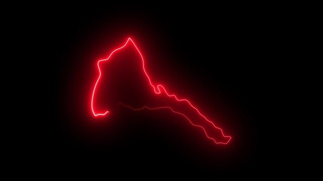 Eritrea map outline glowing neon red abstract digital animation dark background national borders country shape geographic representation