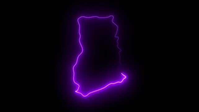 Ghana outline neon glow purple map country shape animated digital abstract dark background Ghana map
