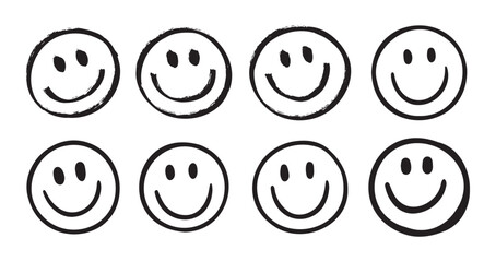 Happy face with smile vector, emoji, expression. Smile face brush stroke. expression joy, happiness. Free hand doodle icon