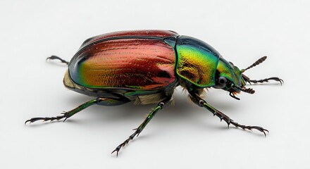 Naklejka premium Iridescent Jewel Beetle with Metallic Sheen on White Background.