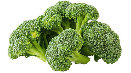 A close up view of several heads of fresh broccoli florets against a black background image scene on transparent background