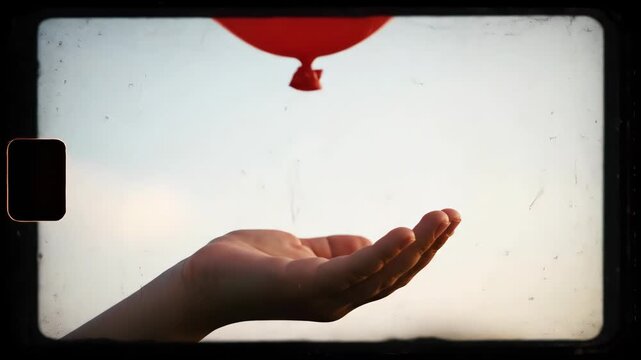 Vintage Footage of a Hand Releasing a Red Balloon into the Air.