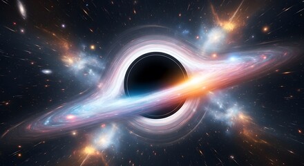 A stunning artistic depiction of a black hole consuming surrounding celestial matter, creating a visual spectacle.