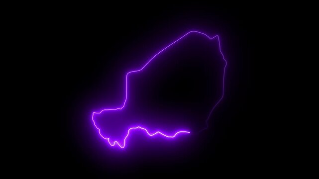 Niger map outline glowing neon purple electric energy abstract dark background Niger outline neon glow