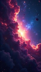 Fototapeta premium Swirling Nebulae A Cosmic Tapestry of Deep Space Mystery, illuminated by distant stars and conveying the immense scale and silent wonder of the universe across eons.