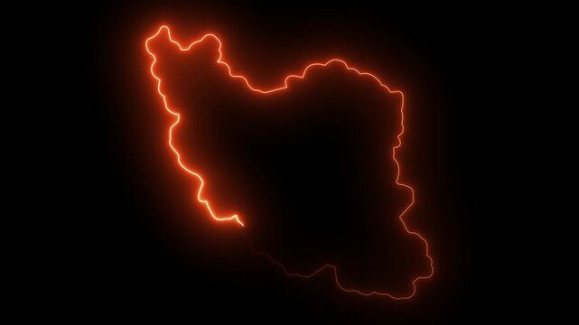 Iran map outline glowing neon orange energy border on black background abstract digital representation