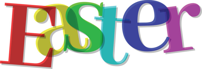 Colorful overlapping letters spell out Easter with shadow effect holiday spring