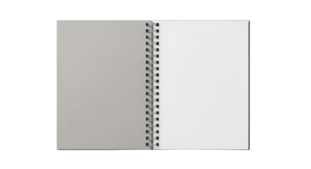 Blank open spiral notebook journal template with gray cover for design mock up isolated PNG with Transparent Background