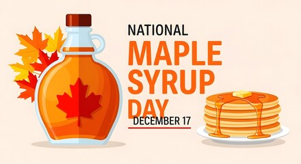 National maple syrup day celebration with pancakes and syrup bottle illustration