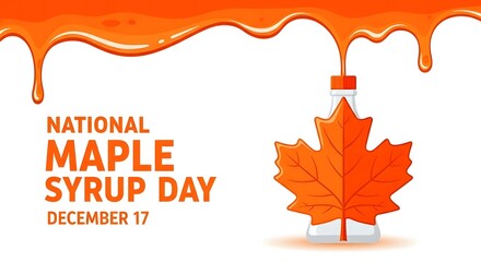 National maple syrup day december 17th with dripping syrup and maple leaf bottle