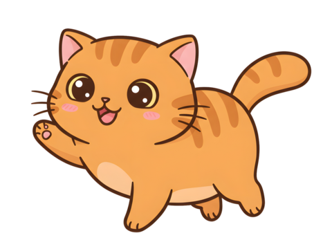 A cute cartoon kitten vector illustration of a happy domestic feline pet animal sitting with its tail and paw visible