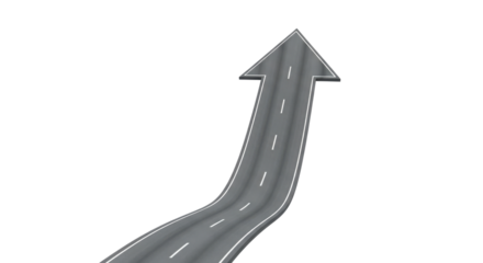 Conceptual road map forming an upward arrow symbolizing future progress and business success isolated PNG with Transparent Background