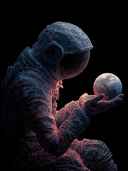 Galactic Observer Wireframe Astronaut Celestial Orb