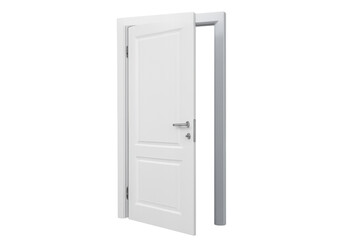 Naklejka premium White wooden door opening, showing new opportunities and future possibilities. Modern architectural element on transparent background