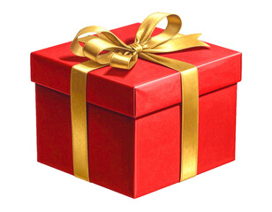Obraz premium Red Gift Box with Golden Ribbon Isolated on White Background