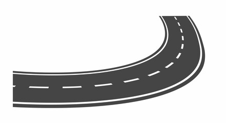 Curved Road Segment with Dotted Line Isolated on White