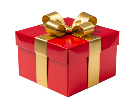 Red Gift Box with Golden Ribbon Isolated on White Background