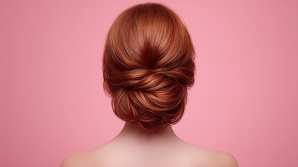 Fototapeta premium A woman with red hair has her hair in a bun