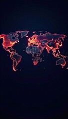 Global Communication Network Glowing Lines Connect World Locations on Dark Background, Illustrating International Connectivity and Digital Infrastructure