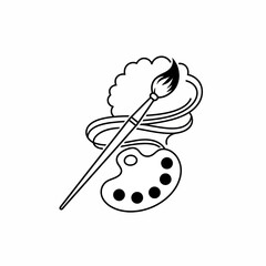 Black outline palette vector icon with paintbrush, elegant artistic concept, clean minimal vector design.