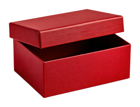 Unboxing a red decorative box minimalist view isolated on transparent background