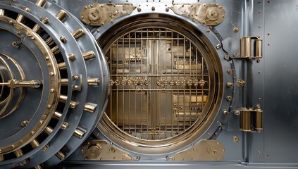 Secure vault door opens to reveal inner chambers, symbolizing safety, wealth, and financial protection