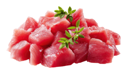 Fresh tuna chunks seafood market food bright isolated on transparent background