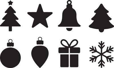 Set of six black silhouette Christmas icons vector