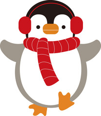 빨간 목도리와 귀마개를 한 아기펭귄