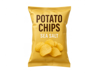 Potato chips sea salt bag packaging with transparent background