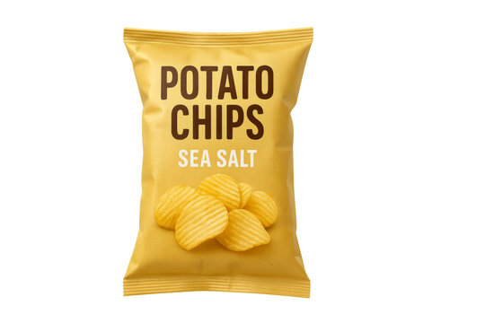 Potato chips sea salt bag packaging with transparent background