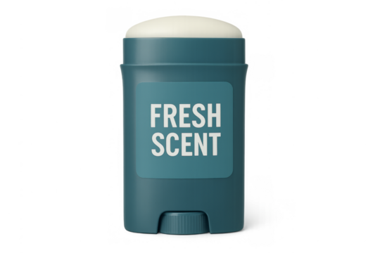 Deodorant stick with fresh scent label on transparent background