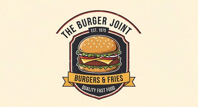 The Burger Joint Burgers and Fries Quality Fast Food Logo.