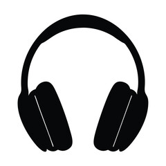 A Simple Black Silhouette of Headphones on a White Background Space