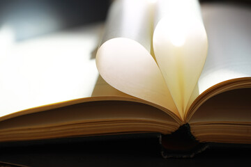 Book Pages Forming a Heart Shape Symbolize Love for Reading and Romance Literature