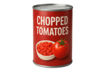 Red tin can of chopped tomatoes on transparent background