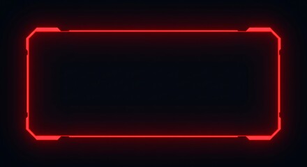 Red Neon Light Frame on Dark Background with Futuristic Design Elements.